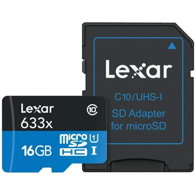 CARTE MEMOIRE 16GB MICRO SDHC 633X CL10 UHS -1+ADAPTER LEXAR