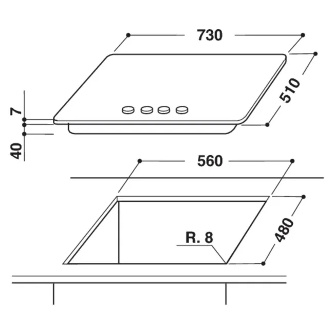 TABLE DE CUISSON 75CM 5F IXELIUM WHIRLPOOL