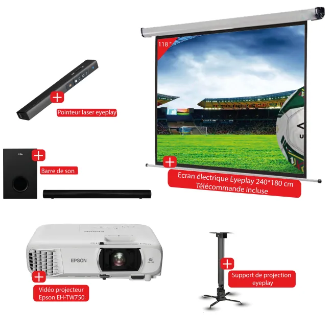 PACK VIDEO PROJECTEUR EPSON+ECRAN ELEC 240X180+SUPPORT+POINTEUR LASER