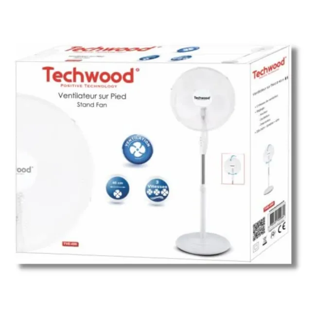 VENTILATEUR SUR PIED ROND 40 CM BLANC TECHWOOD