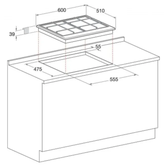 TABLE DE CUISSON 60CM 4F ALLUMAGE ELEC GAZ IX ARISTON
