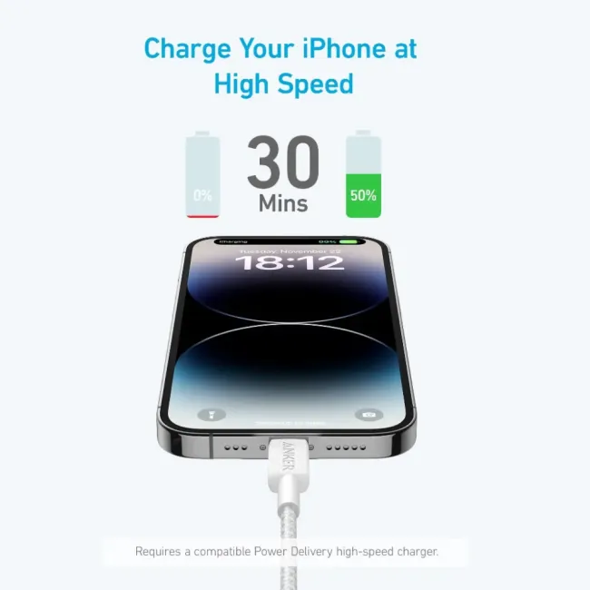 Anker 322 USB-C to Lightning Cable (6ft Braided) Black 194644114497
