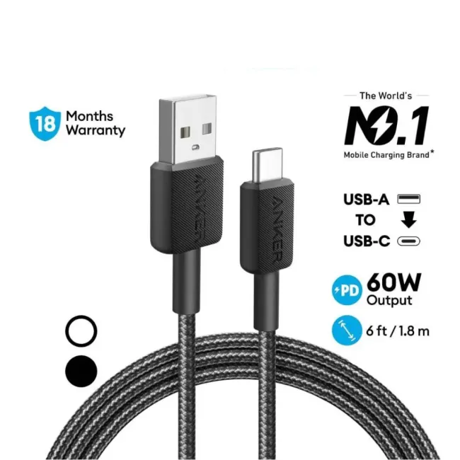 Anker 322 USB-A to USB-C Cable (6ft Braided) Black 194644115593