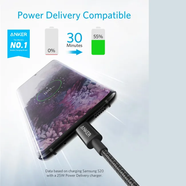 Anker New Nylon USB-C to USB-C 2.0 Cable 3.3ft Black 194644187255