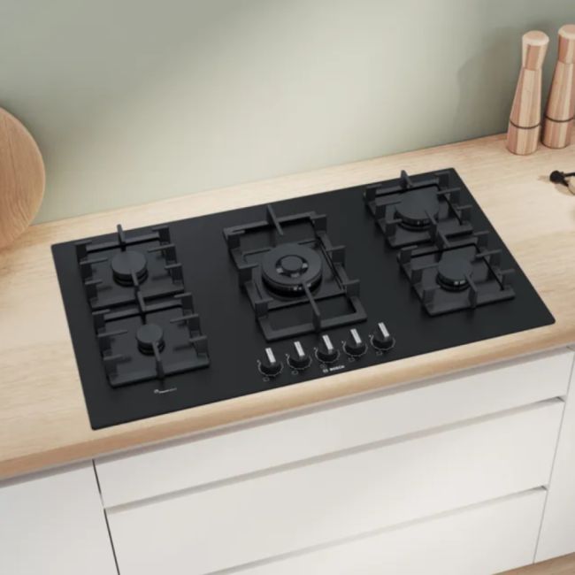 TABLE DE CUISSON 90CM EN VERRE GAZ NOIR BOSCH
