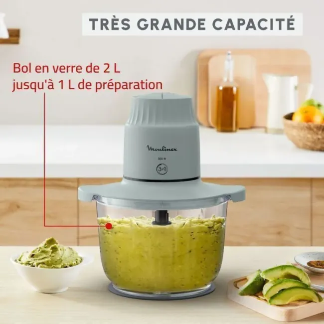 HACHOIR CHOPPEO 3EN1 4LAMES 500W BOL EN VERRE 2L MOULINEX