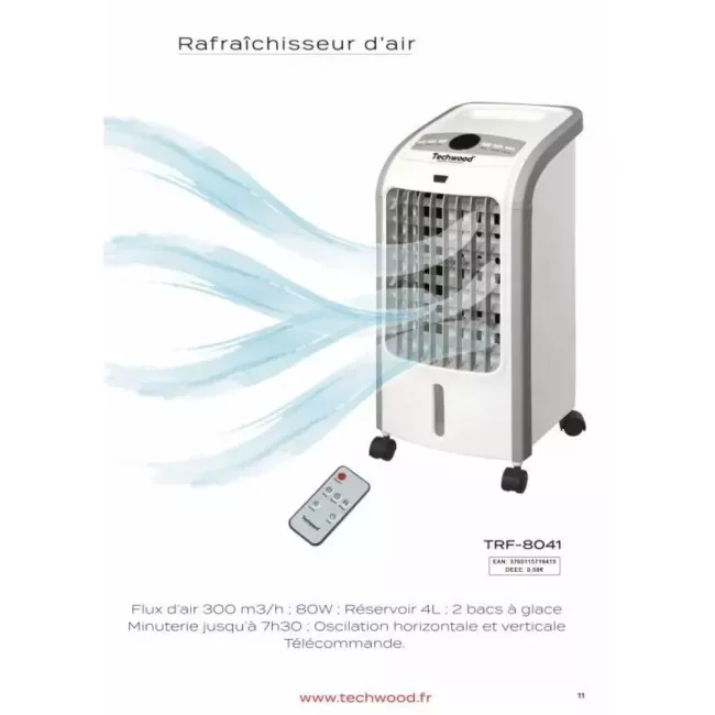 RAFRAICHISSEUR ET HUMIDIFICATEUR D'AIR ECRAN LED TECHWOOD