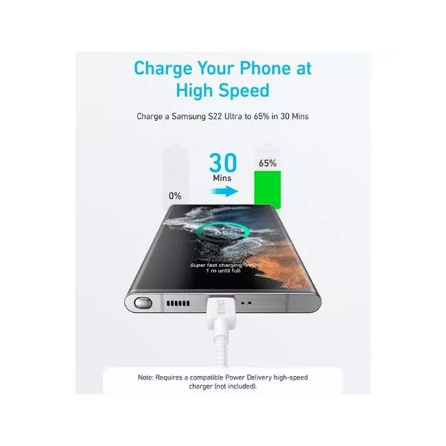 Anker 322 USB-C to USB-C Cable (6ft Braided) White 194644115739