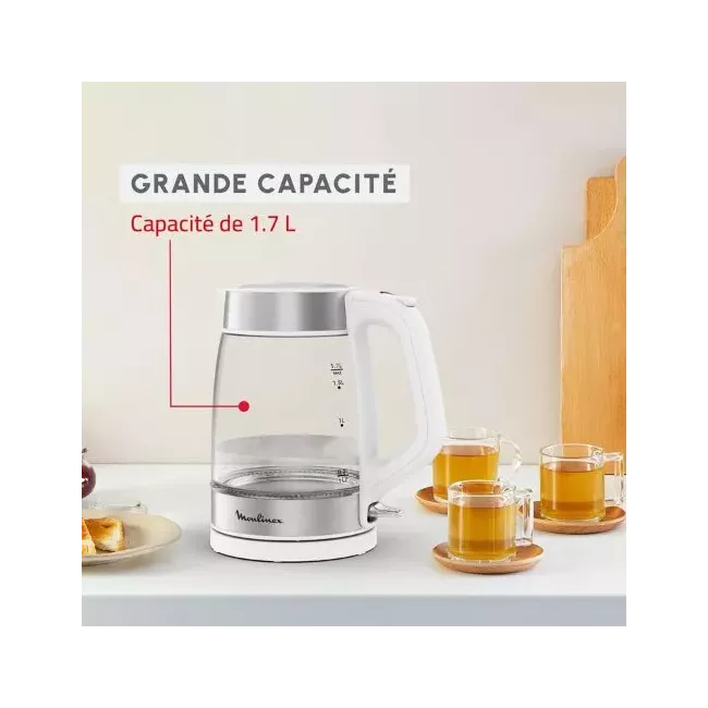 BOUILLOIRE EN VERRE 1.7L 2200W BLANC/SILVER MOULINEX