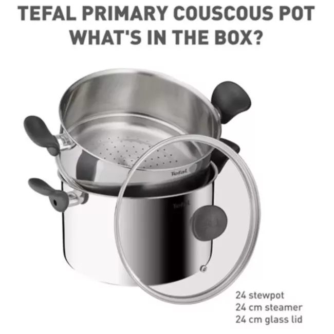 COUSCOUSSIER INOX+COUV EN VERRE 24CM PRIMARY TEFAL