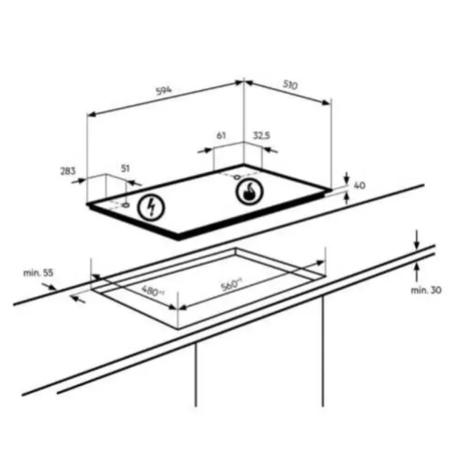 TABLE DE CUISSON SLIM LINE 6000 60CM INOX AEG