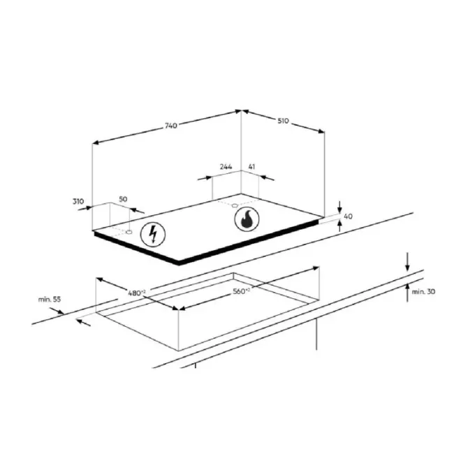 TABLE DE CUISSON 75CM VERRE AEG