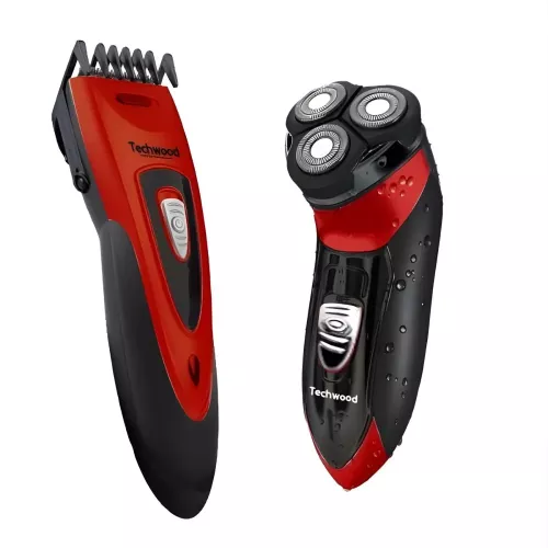COFFRET RASOIR +TONDEUSE RECHARGEABLE ROUGE TECHWOOD