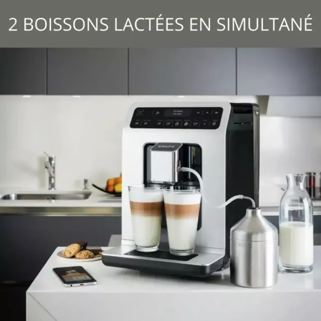 ESPRESSO FULL AUTO EVIDENCE SILVER/NOIR AVEC POT LAIT INOX KRUPS