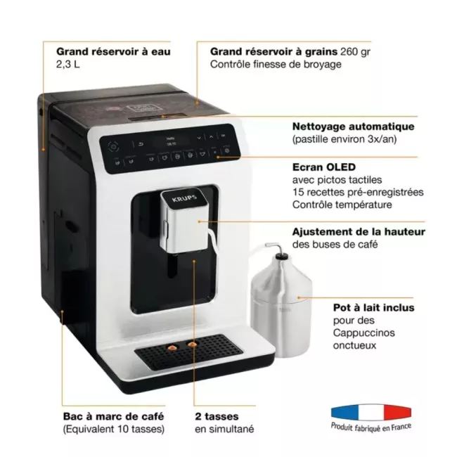 ESPRESSO FULL AUTO EVIDENCE SILVER/NOIR AVEC POT LAIT INOX KRUPS