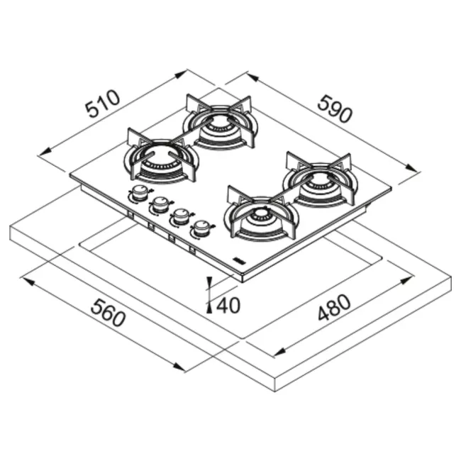 TABLE DE CUISSON VERRE TROMPE CRISTAL NOIR 106.0374.280 FRANKE