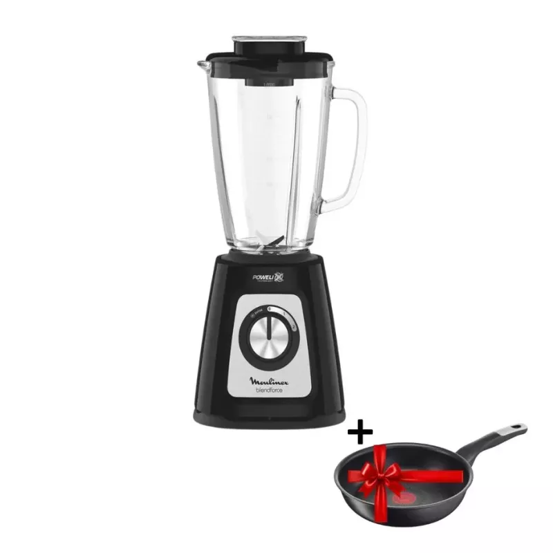 BLENDER FORCE GLASS BLACK MOULINEX+POELE 24CM TEFAL
