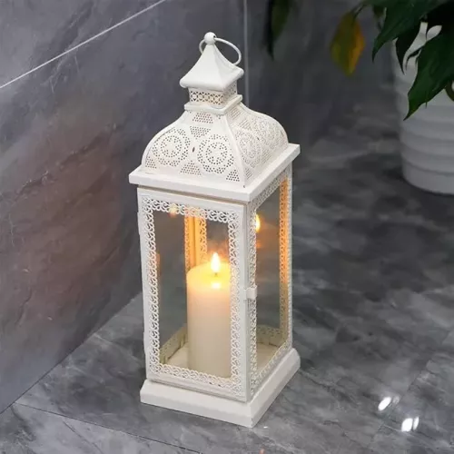 RÉVERBÈRE PORTE-BOUGIE BLANC MÉTAL