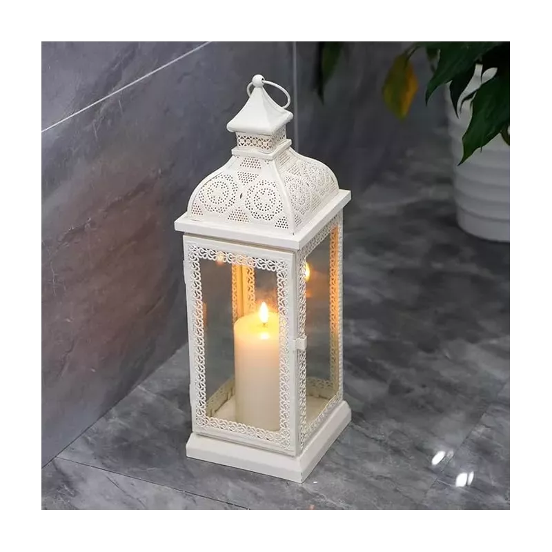 RÉVERBÈRE PORTE-BOUGIE BLANC MÉTAL
