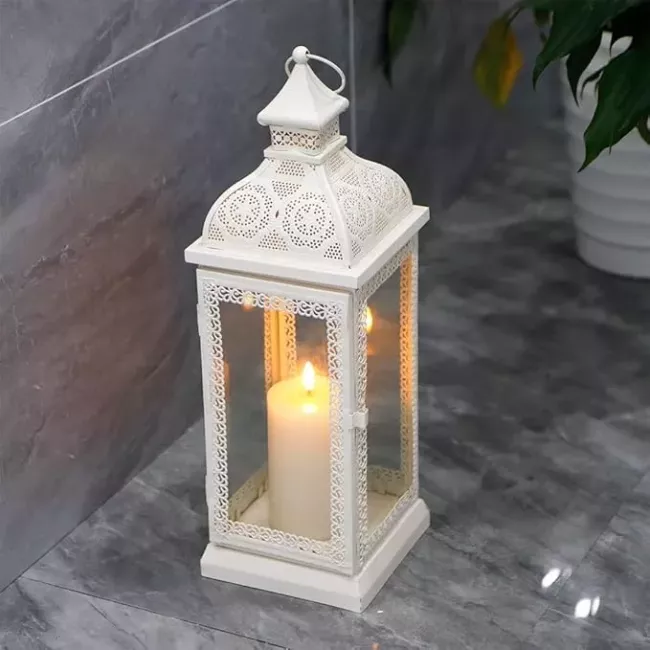RÉVERBÈRE PORTE-BOUGIE BLANC MÉTAL