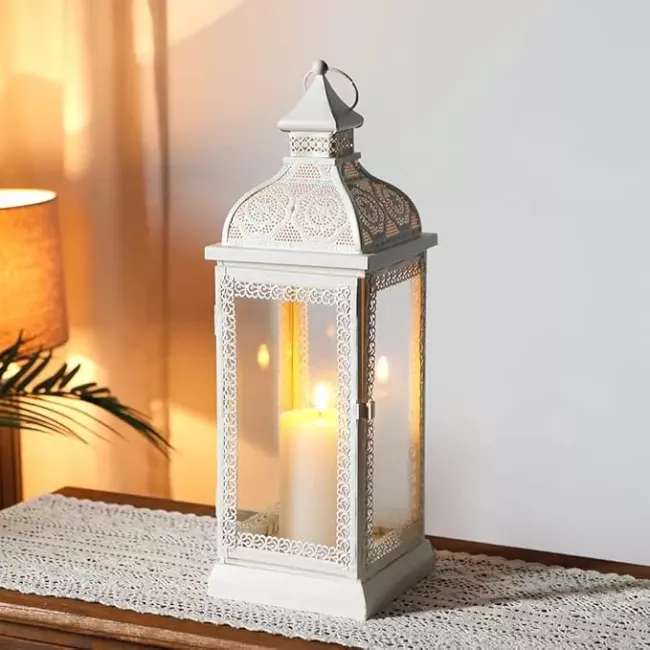 RÉVERBÈRE PORTE-BOUGIE BLANC MÉTAL