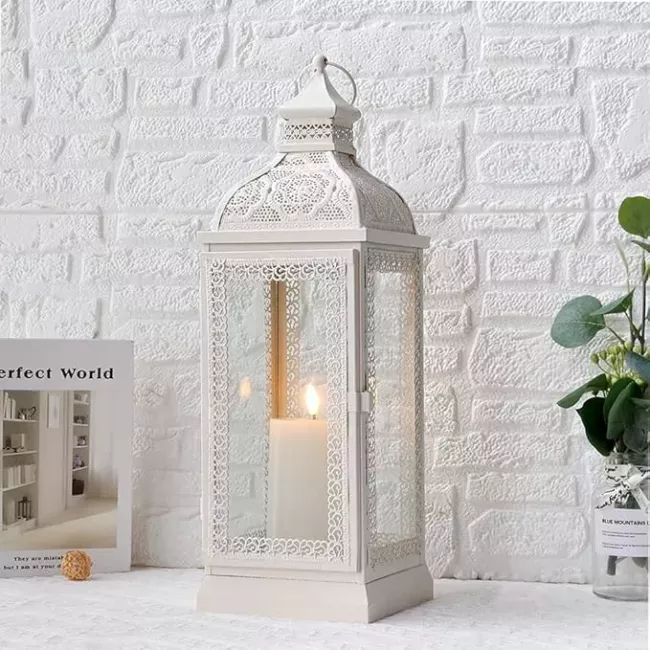 RÉVERBÈRE PORTE-BOUGIE BLANC MÉTAL
