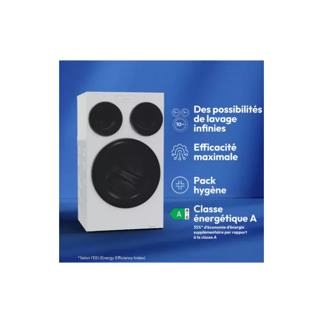 LAVE LINGE 3 HUBLOTS 1KG+1KG+10KG/1400 TRS BLANC CANDY
